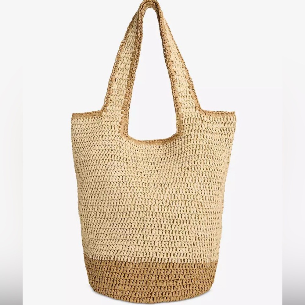 Style & Co. Two-Tone Woven Straw Tote - Natural & Brown